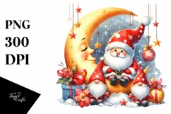 Christmas Gnomes on Moon with Snowflakes PNG Product Image 1