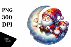 Christmas Gnomes on Moon with Snowflakes PNG Product Image 1