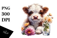 Watercolor Highland Cow with Chrysanthemum | Sublimation | Product Image 3