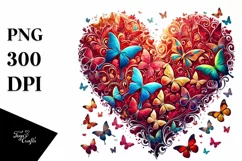 Colorful Butterfly Heart PNG Product Image 1