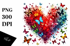 Colorful Butterfly Heart PNG Product Image 1