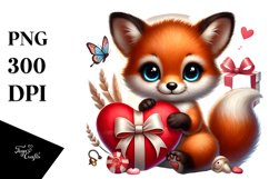 Cute Baby Fox Heart PNG Product Image 1