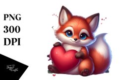 Baby Fox Holding Heart PNG Product Image 1