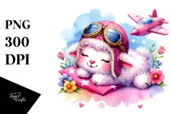 Vibrant Baby Lamb in Aviator Suit PNG Product Image 1