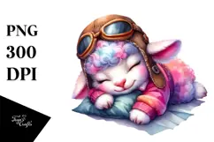 Watercolor Pink-ish Smiling Cute Lamb Sleeping in Aviator Product Image 1