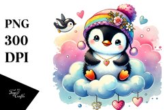 Colorful Watercolor Penguin PNG Product Image 1