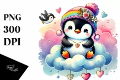 Colorful Watercolor Penguin PNG Product Image 1