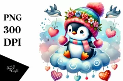Colorful Watercolor Digital Painting with Adorned Penguin Product Image 1