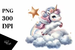 Cute Baby Unicorn on Shimmering Star Product Image 1