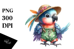 Whimsical Watercolor Adorned Baby Parrot PNG Product Image 1