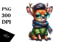 Proud Deer Posed Sitting, Winter Attire Watercolor PNG Product Image 3
