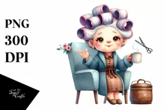 Old Lady with Hair Curlers and Mug | Clipart Product Image 3