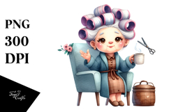 Old Lady with Hair Curlers and Mug | Clipart Product Image 1