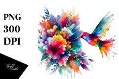 Vibrant Abstract Watercolor Hummingbird Flowers Product Image 3