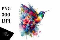 Vibrant Abstract Watercolor Hummingbird Flowers Product Image 1