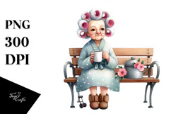 Old Lady with Hair Curlers and Mug | Clipart Product Image 1