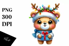 Vibrant Bear with Reindeer Horns PNG Product Image 1
