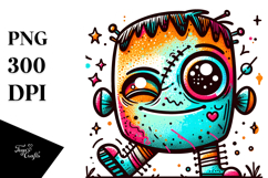 Weirdly Winking Mini Frankenstein with Freckles, PNG Product Image 1