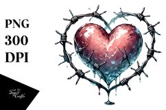 Washed Watercolor Heart with Barbwire Product Image 1