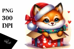 Festive Fox with Santa Hat, Transparent PNG Product Image 1