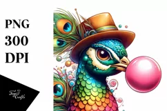 Detailed Peacock Watercolor Vibrant Chewing Gum Fun Hat Product Image 3