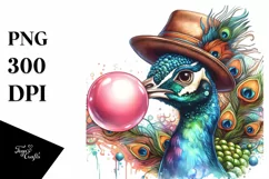 Detailed Peacock Watercolor Vibrant Chewing Gum Fun Hat Product Image 1