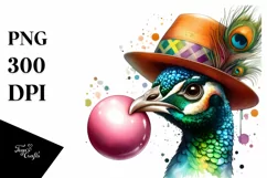 Detailed Peacock Watercolor Vibrant Chewing Gum Fun Hat Product Image 1
