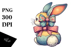 Vintage Bunny Sitting View, Watercolor PNG Product Image 1