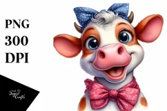 Cow Enthusiastic Cow Portrait with Bow Bandana|Sublimation Product Image 1