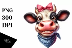 Cow Enthusiastic Cow Portrait with Bow Bandana|Sublimation Product Image 1