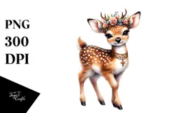 Adorned Baby Deer Digital Watercolor PNG Product Image 1