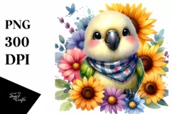 Colorful Baby Parrot with Sunflowers, Transparent PNG Product Image 3
