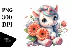 Watercolor Baby Unicorn Gerbera Clipart Product Image 3