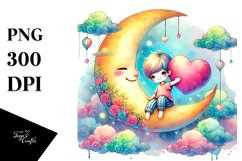 Colorful Pastel Moon with Heart Product Image 1