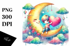 Colorful Pastel Moon with Heart Product Image 1