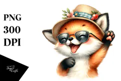 Cute Baby Fox with Hat and Sunglasses PNG Product Image 1