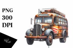 Vintage Rusted Bus with USA Flag | Sublimation Clipart Product Image 1