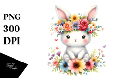 Watercolor Bunny Flower Crown Clipart Product Image 1