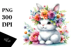 Vibrant Flower Crown Bunny | Sublimation | Clipart Product Image 1