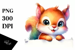 Colorful Baby Squirrel Looking Over Paper | Sublimation | Product Image 1