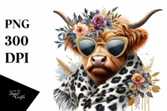 Elegant Highland Cow with Animal Print, White Background Product Image 1