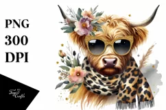 Elegant Highland Cow with Animal Print, White Background Product Image 1