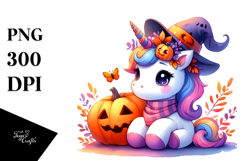 Cute Baby Unicorn and Halloween Scenery | Clipart Product Image 1
