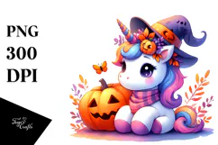 Cute Baby Unicorn and Halloween Scenery | Clipart Product Image 1