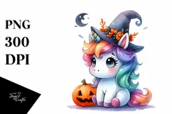 Cute Baby Unicorn and Halloween Scenery | Clipart Product Image 1