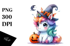 Cute Baby Unicorn and Halloween Scenery | Clipart Product Image 1