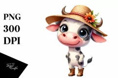 Cow with Big Eyes and Sun Hat | Sublimation | Clipart Product Image 3