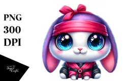 Quirky Baby Rabbit in Ninja Outfit, PNG Product Image 1