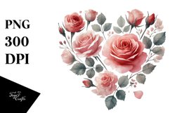 Simple Washed Watercolor Heart with Roses Product Image 1