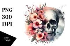 Skull with Spring Flowers Circle PNG Product Image 1